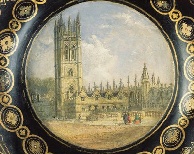 Vassoio vittoriano decorato con una scena del Magdalen College, Oxford da Richard Phene and Benjamin W. Spiers